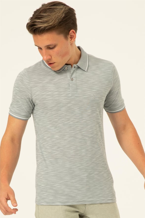 Gri Slim Armürlü Polo Yaka  Tişört