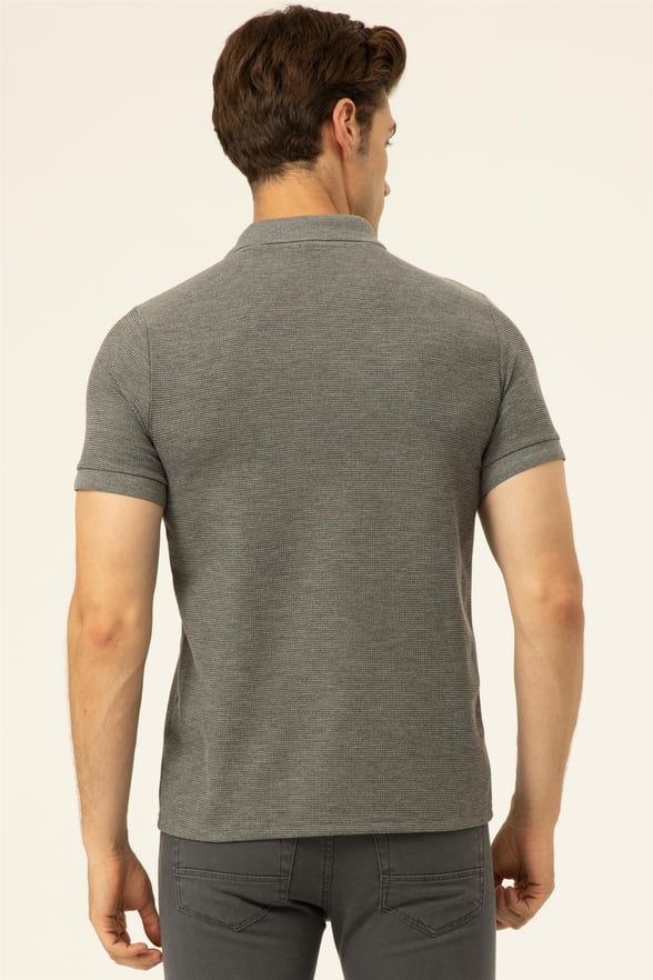 Gri Slim Armürlü Polo Yaka  Tişört
