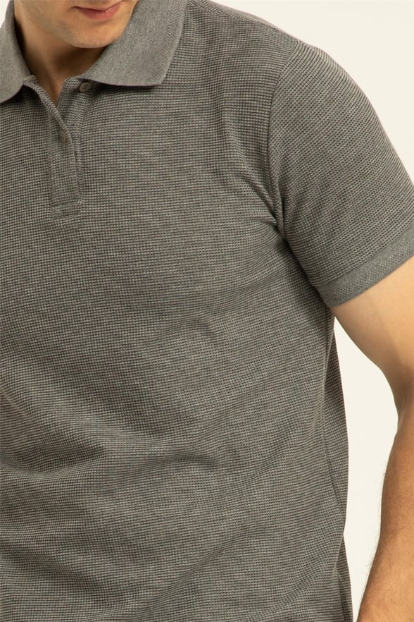 Gri Slim Armürlü Polo Yaka  Tişört