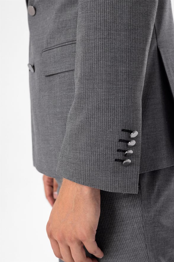 Gri Slim Armürlü Sivri Yaka 6 Drop                                                       Takım Elbise