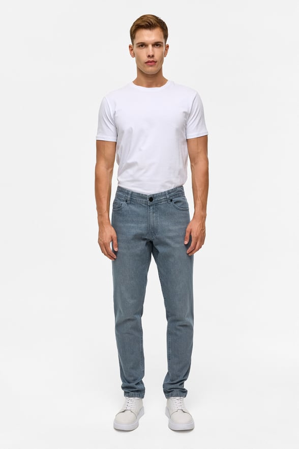 Gri Slim Denim Pantolon