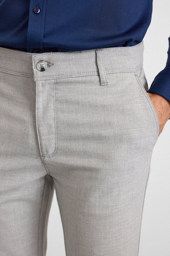 Gri Slim Düz Armürlü Normal Bel Standart Klasik Pantolon