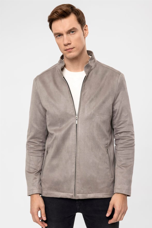 Gri Slim Düz   Mont