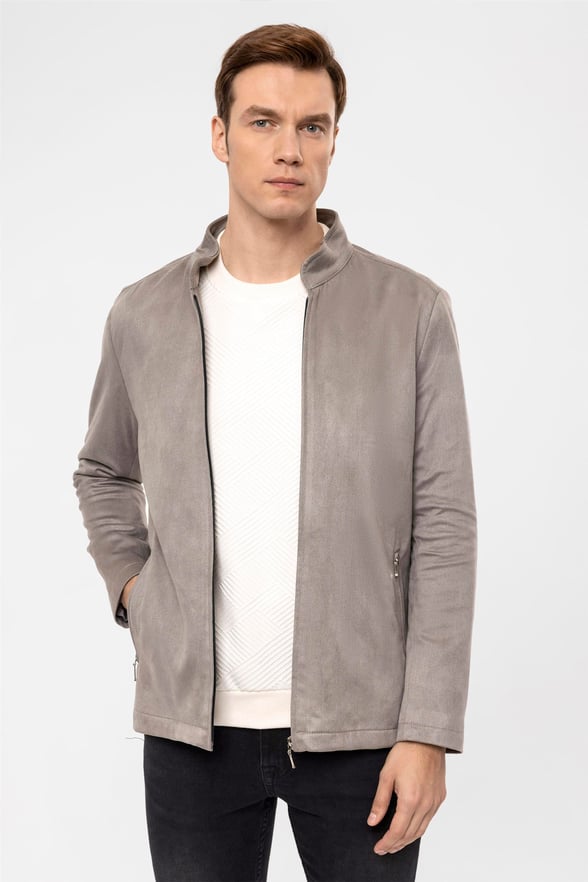 Gri Slim Düz   Mont