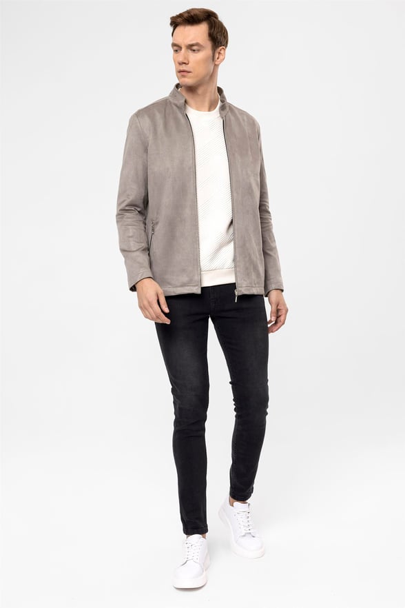 Gri Slim Düz   Mont