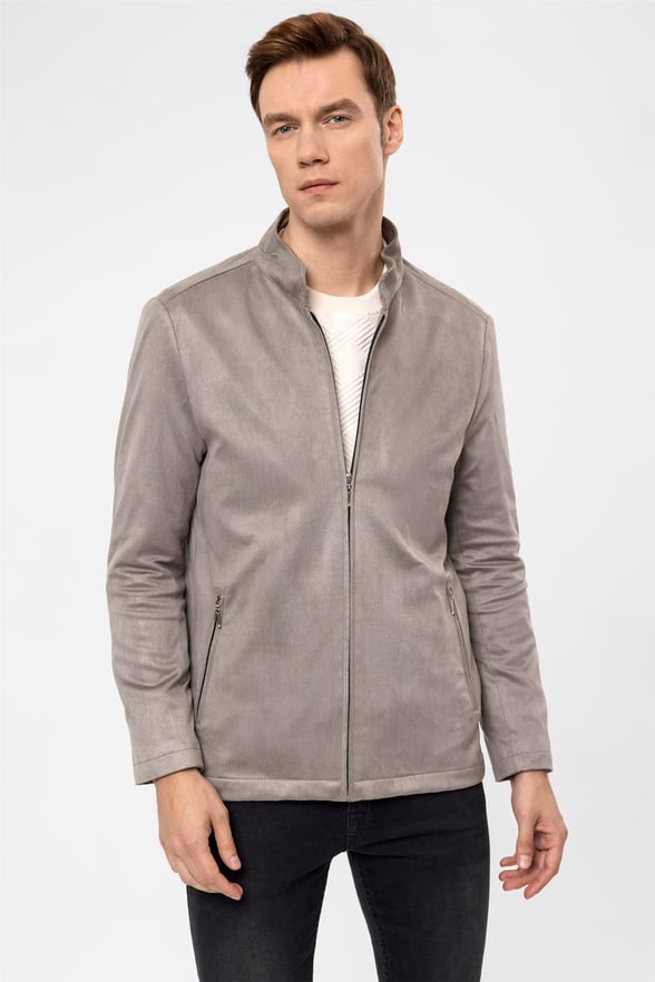 Gri Slim Düz   Mont