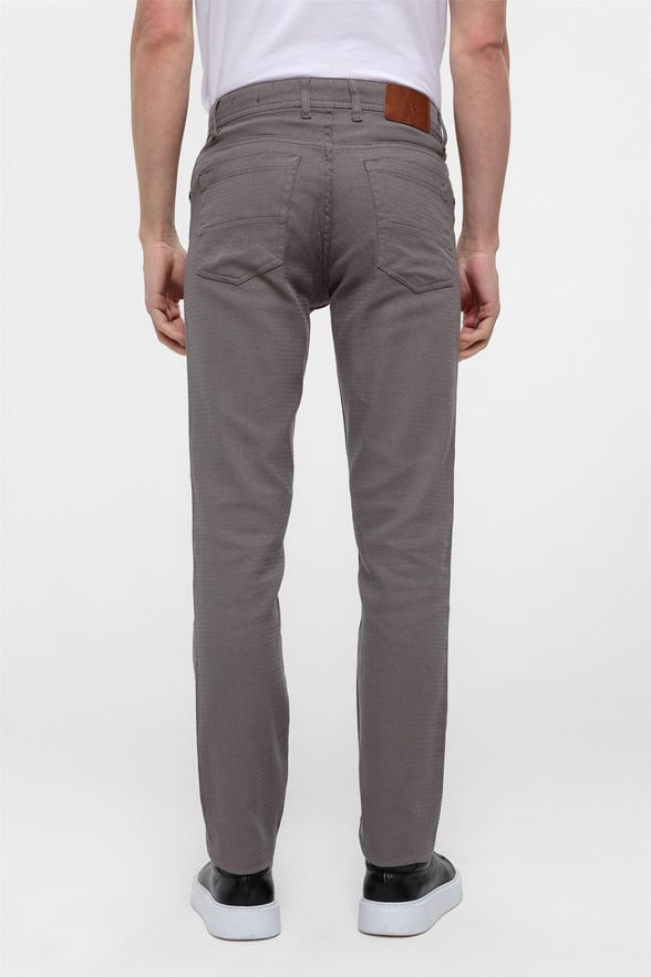 Gri Slim Fit 5 Cep Kalıp Armürlü Kanvas Pantolon