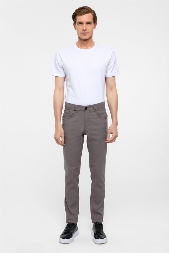 Gri Slim Fit 5 Cep Kalıp Armürlü Kanvas Pantolon