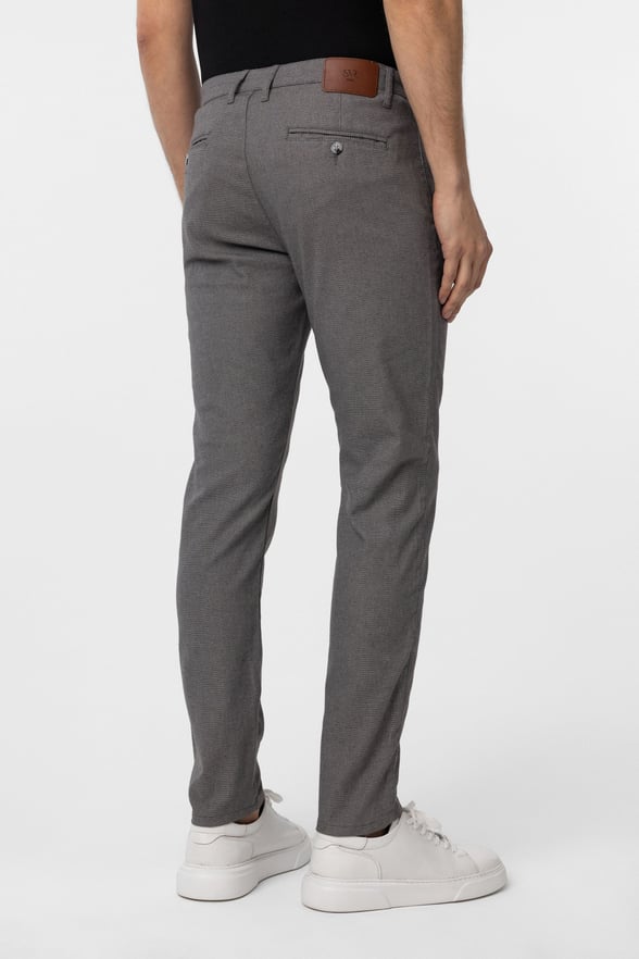 Gri Slim Fit Armürlü Kanvas Pantolon