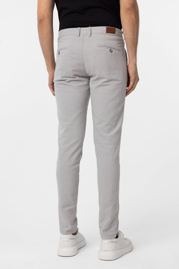 Gri Slim Fit Armürlü Kanvas Pantolon