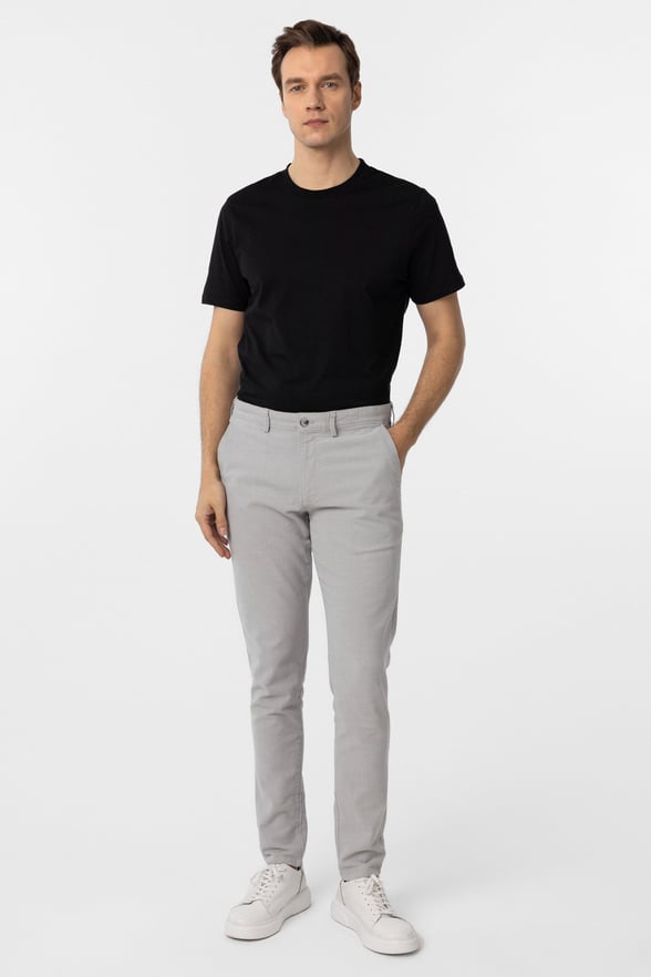 Gri Slim Fit Armürlü Kanvas Pantolon