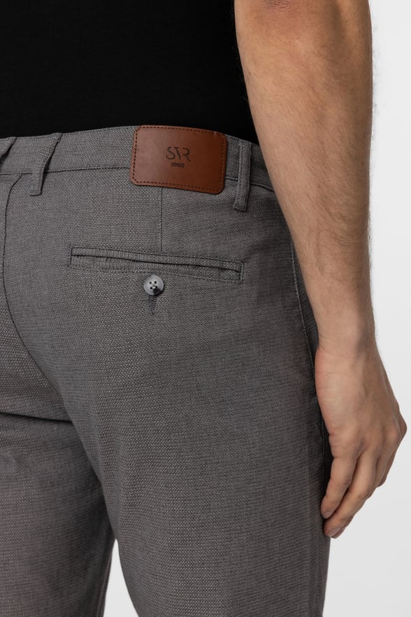 Gri Slim Fit Armürlü Kanvas Pantolon