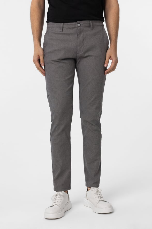 Gri Slim Fit Armürlü Kanvas Pantolon