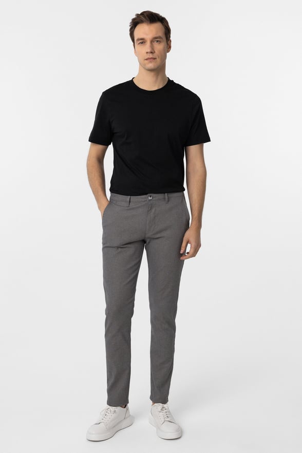 Gri Slim Fit Armürlü Kanvas Pantolon
