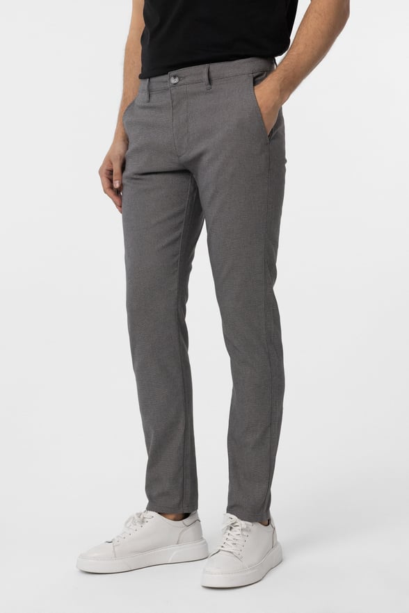 Gri Slim Fit Armürlü Kanvas Pantolon