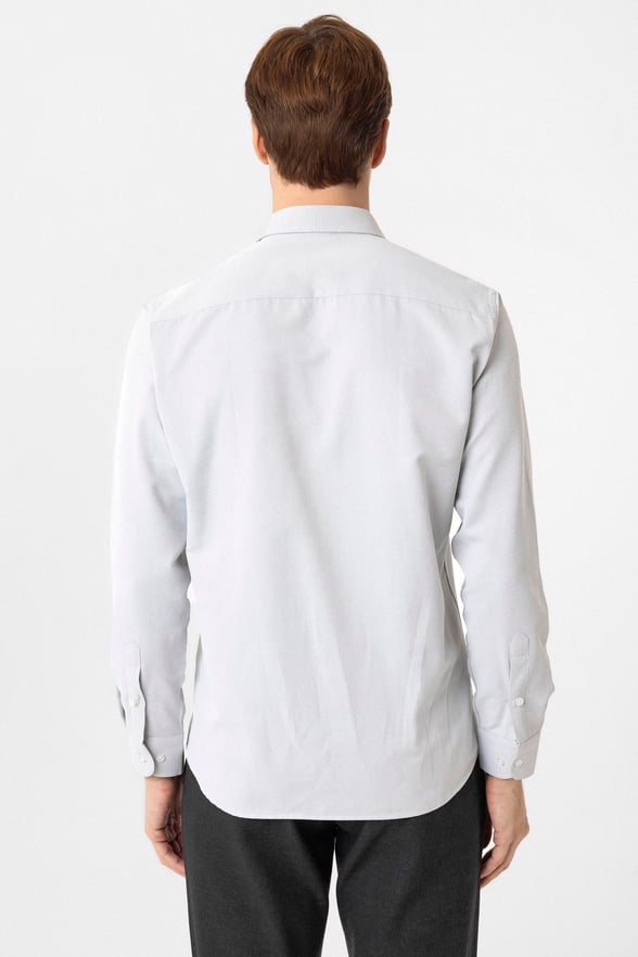 Gri Slim Fit Armürlü Klasik Yaka Gömlek