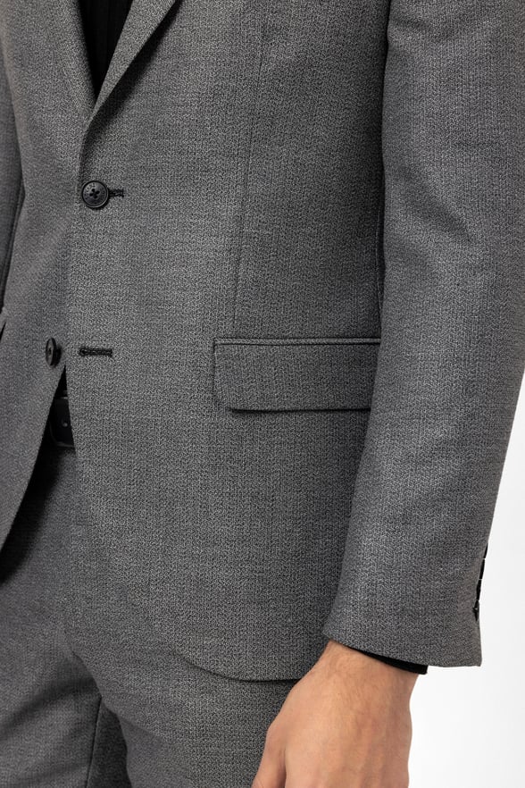 Gri Slim Fit Armürlü Sivri Yaka 6 Drop Klasik Takım Elbise