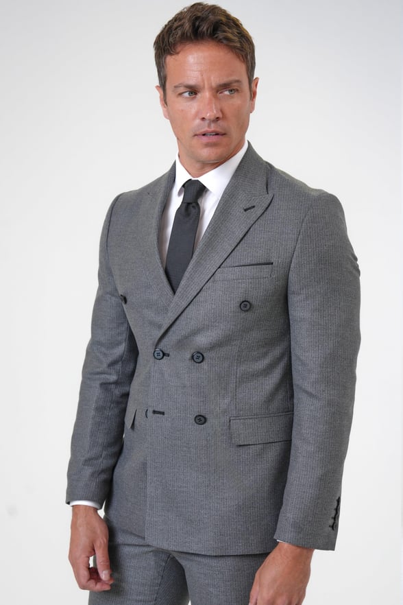 Gri Slim Fit Armürlü Sivri Yaka 6 Drop Klasik Takım Elbise