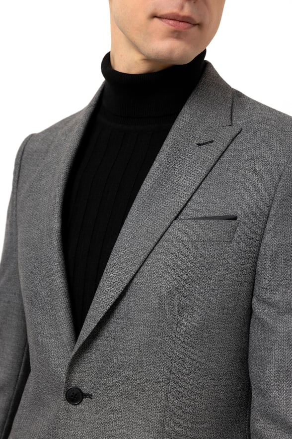 Gri Slim Fit Armürlü Sivri Yaka 6 Drop Klasik Takım Elbise