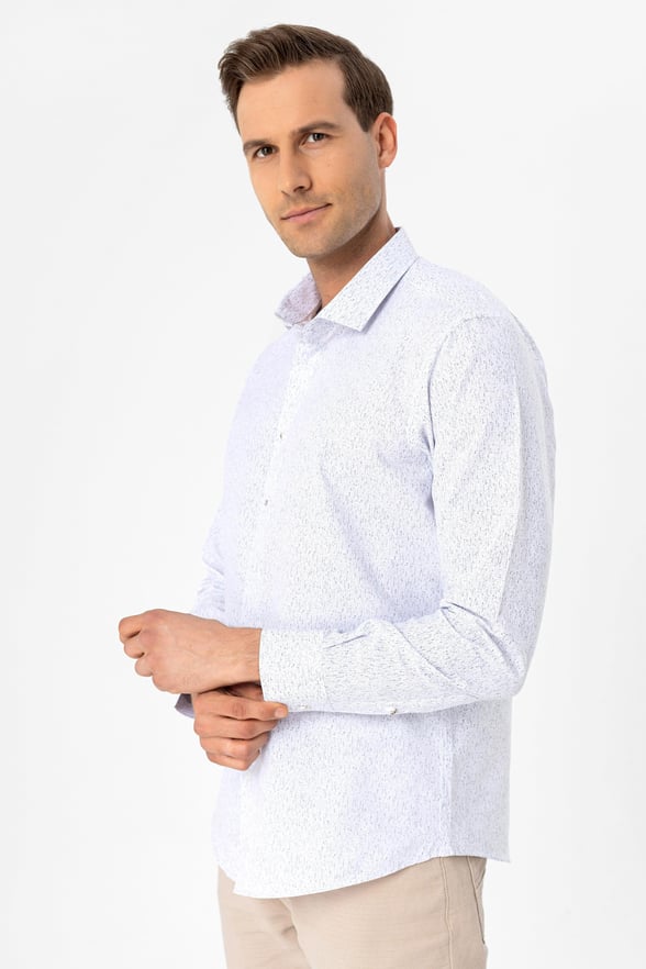 Gri Slim Fit Baskılı Klasik Yaka Gömlek