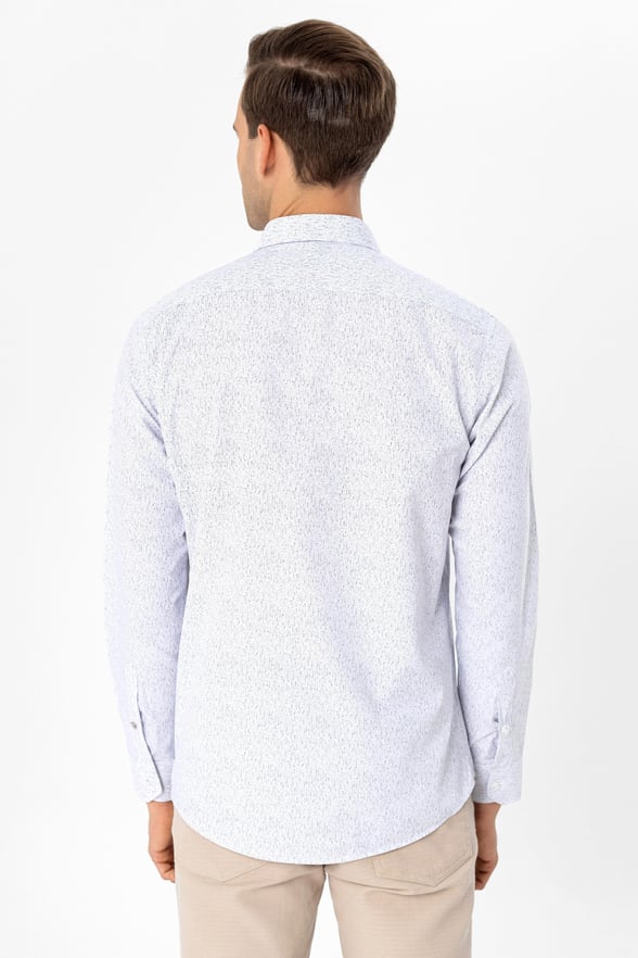 Gri Slim Fit Baskılı Klasik Yaka Gömlek