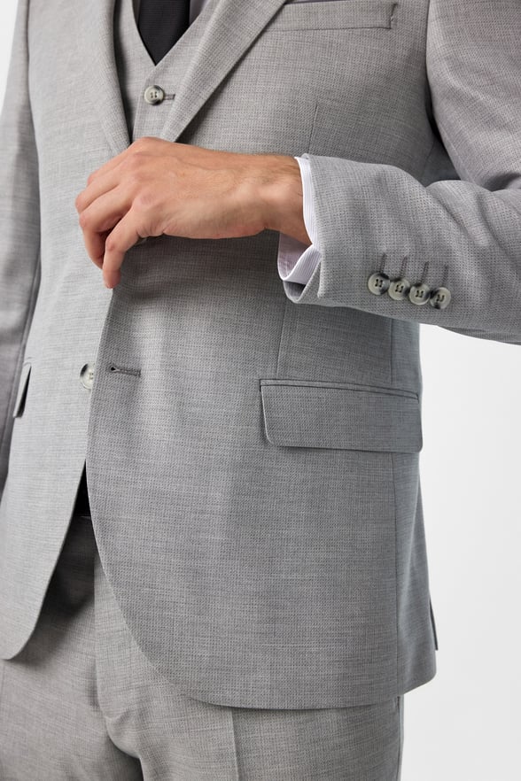 Gri Slim Fit Desenli Mono Yaka 6 Drop Yelekli Klasik Takım Elbise