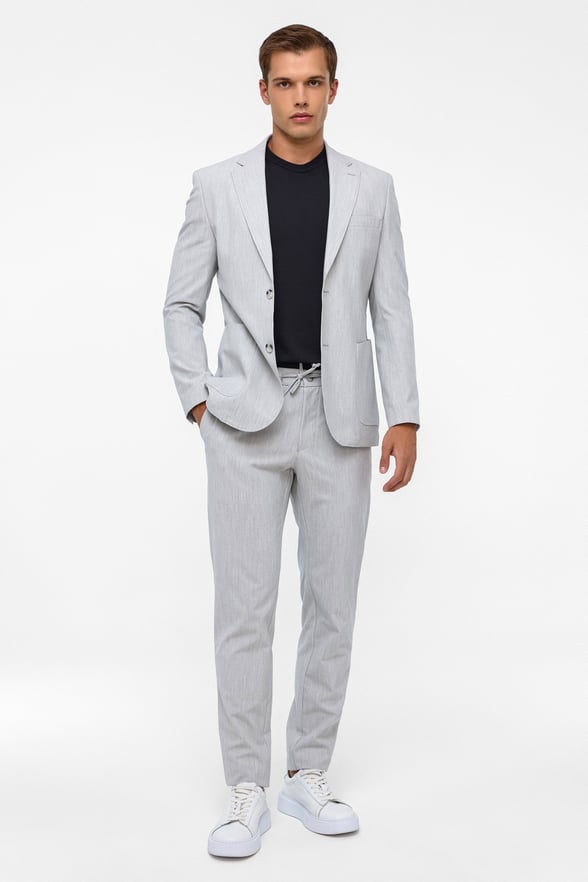 Gri Slim Fit Desenli Mono Yaka 6 Drop Spor Takım Elbise