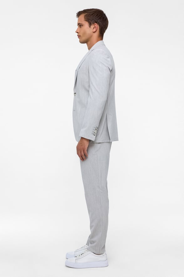 Gri Slim Fit Desenli Mono Yaka 6 Drop Spor Takım Elbise