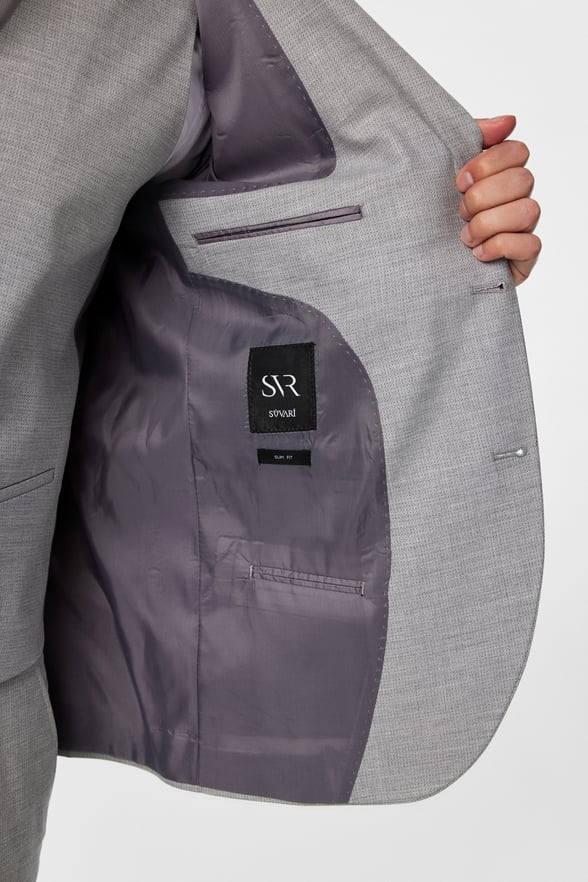 Gri Slim Fit Desenli Mono Yaka 6 Drop Yelekli Klasik Takım Elbise