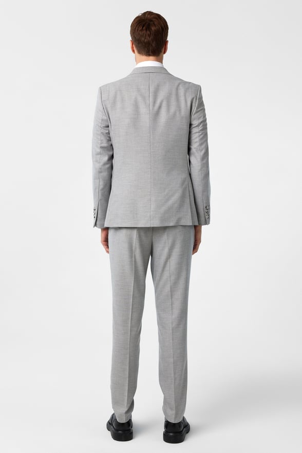 Gri Slim Fit Desenli Mono Yaka 6 Drop Yelekli Klasik Takım Elbise