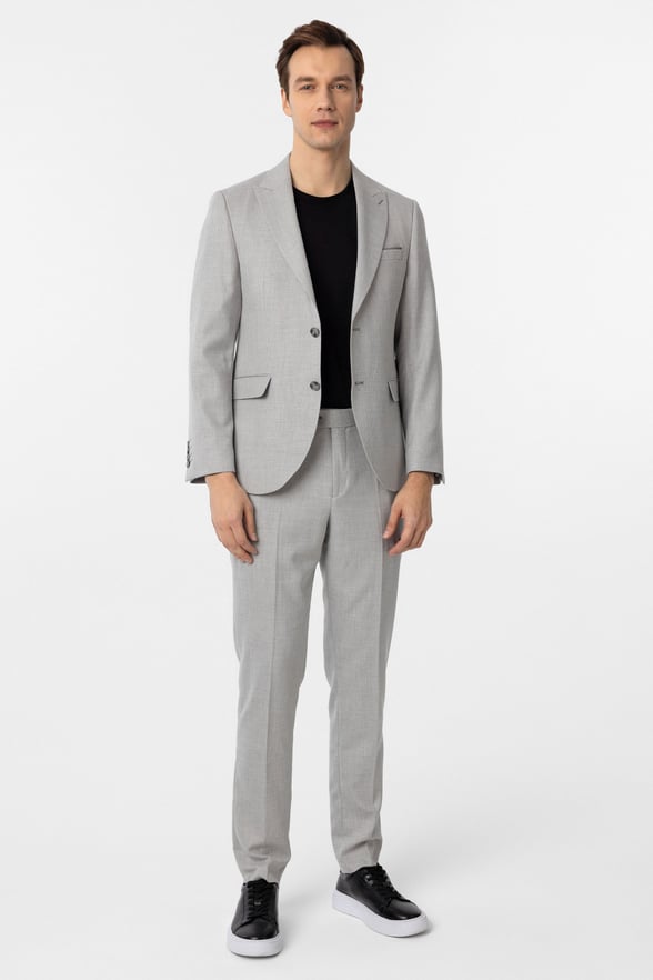 Gri Slim Fit Desenli Sivri Yaka 6 Drop Klasik Takım Elbise