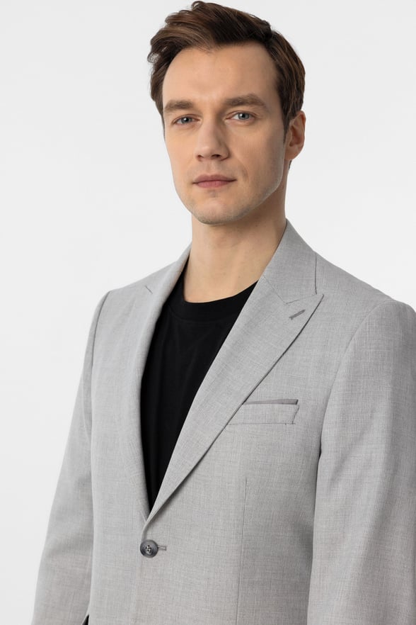 Gri Slim Fit Desenli Sivri Yaka 6 Drop Klasik Takım Elbise