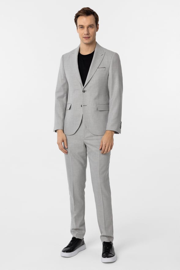 Gri Slim Fit Desenli Sivri Yaka 6 Drop Klasik Takım Elbise