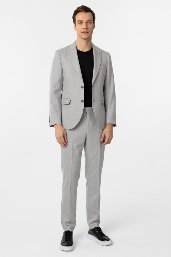 Gri Slim Fit Desenli Sivri Yaka 6 Drop Klasik Takım Elbise