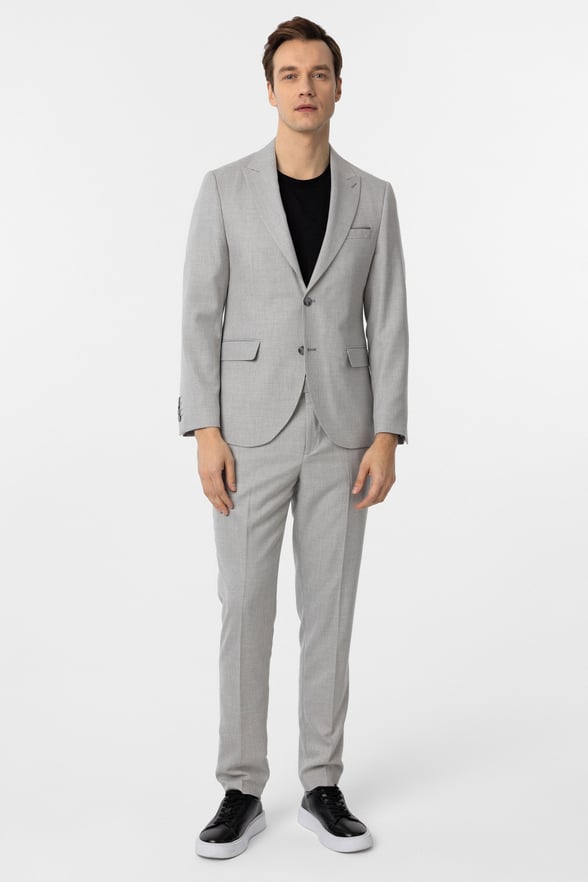 Gri Slim Fit Desenli Sivri Yaka 6 Drop Klasik Takım Elbise