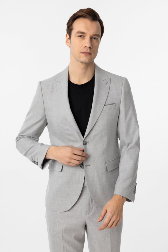Gri Slim Fit Desenli Sivri Yaka 6 Drop Klasik Takım Elbise