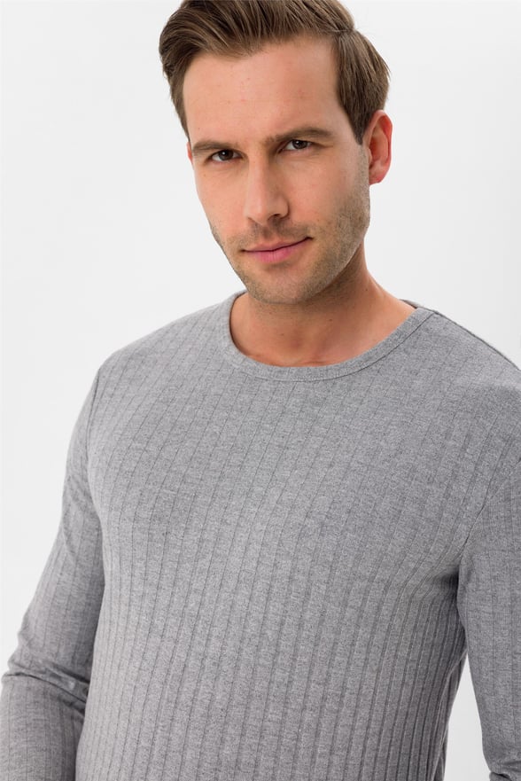 Gri Slim Fitilli O Yaka  Sweatshirt