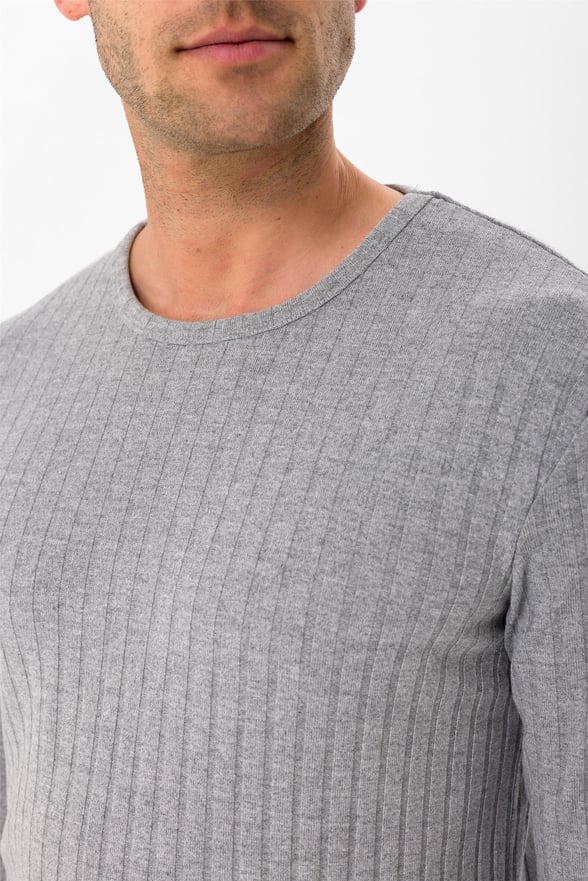 Gri Slim Fitilli O Yaka  Sweatshirt