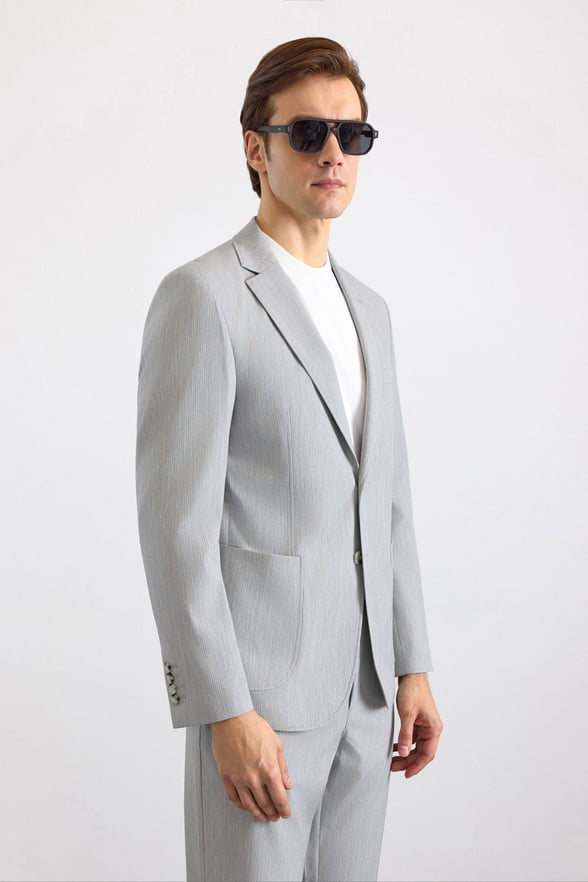 Gri Slim Mono Yaka Düz Torba Cep 6 Drop Spor Takım Elbise