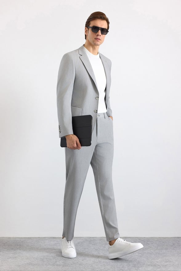 Gri Slim Mono Yaka Düz Torba Cep 6 Drop Spor Takım Elbise