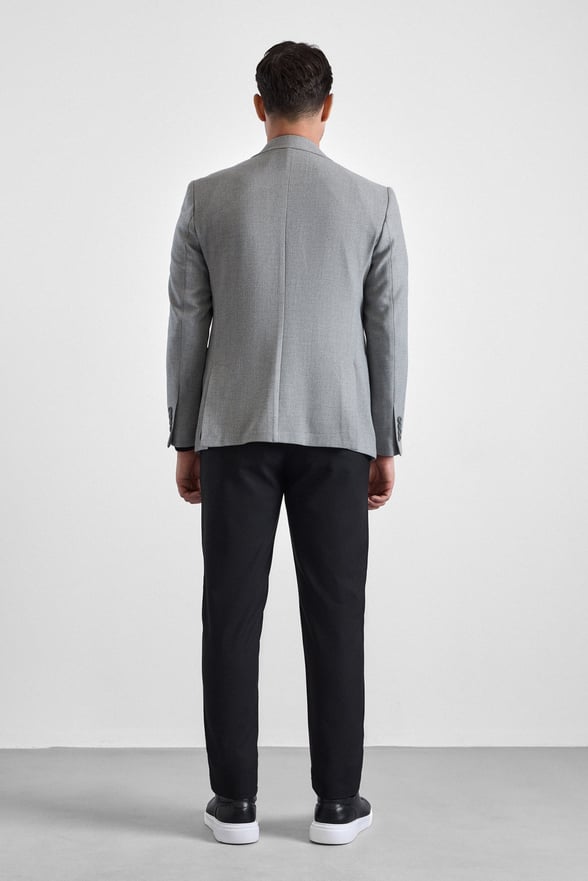 Gri Slim Mono Yaka Torba Cep 6 Drop Klasik Ceket