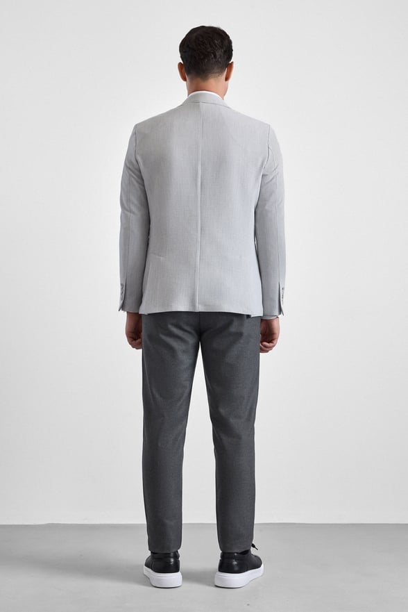 Gri Slim Mono Yaka Torba Cep 6 Drop Klasik Ceket