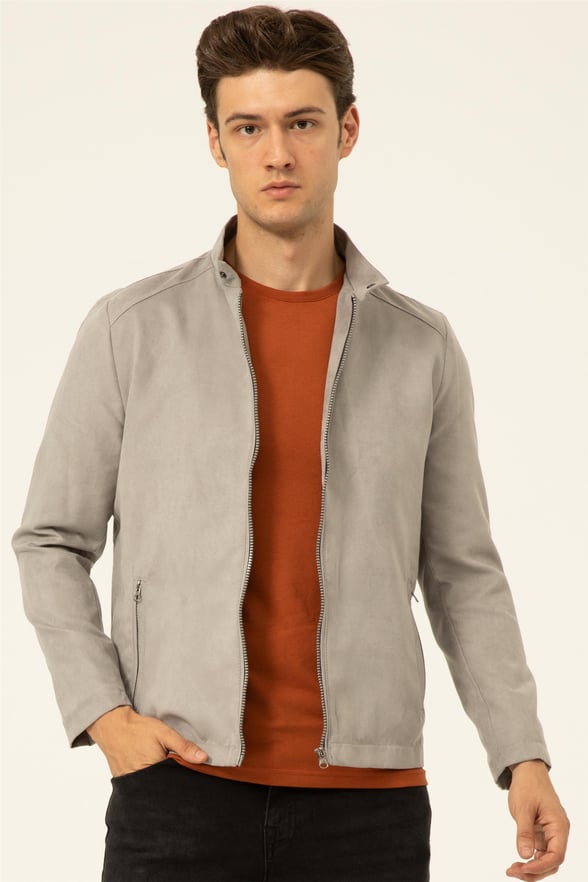 Gri Slim Süet   Mont