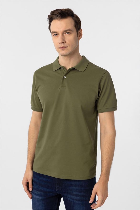 Haki Regular Armürlü Polo Yaka Tişört