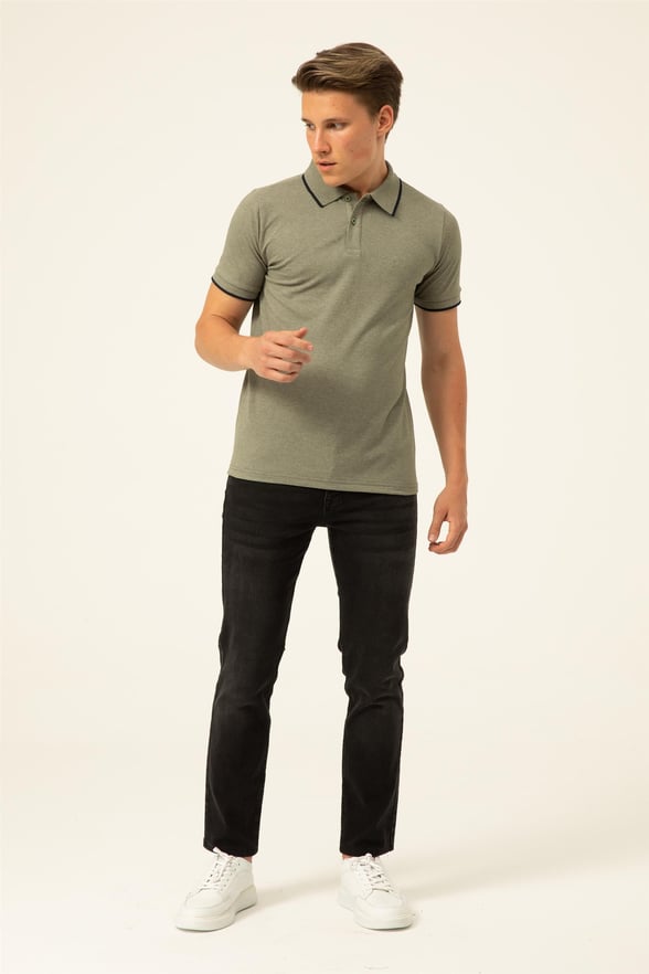 Haki Regular Armürlü Polo Yaka  Tişört