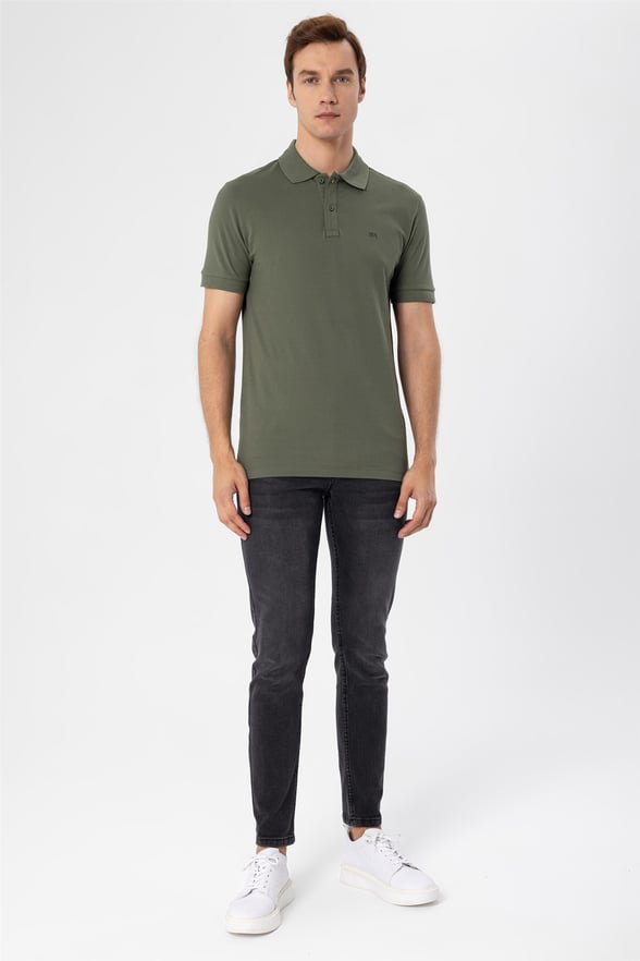 Haki Regular Armürlü Polo Yaka  Tişört