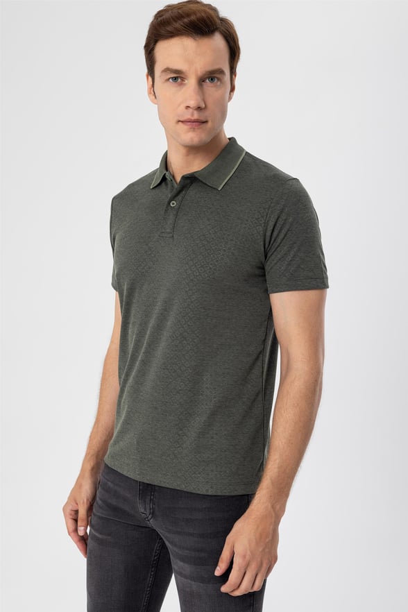 Haki Regular Armürlü Polo Yaka  Tişört