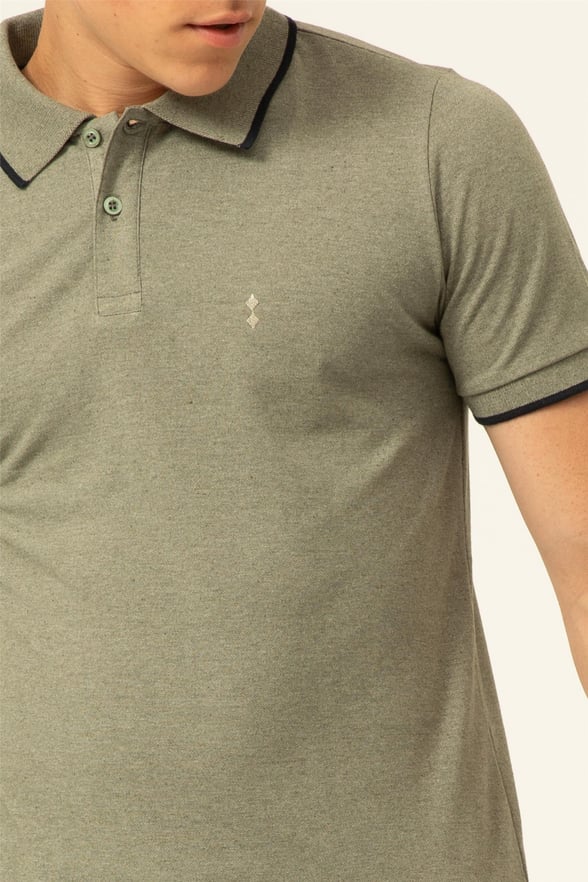 Haki Regular Armürlü Polo Yaka  Tişört