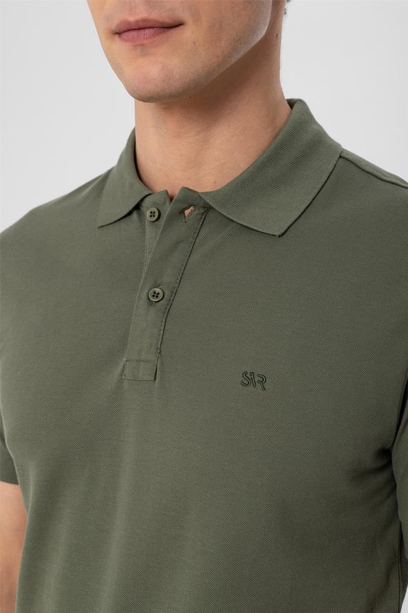 Haki Regular Armürlü Polo Yaka  Tişört