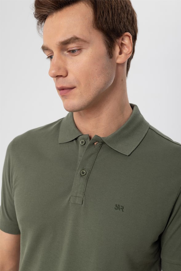 Haki Regular Armürlü Polo Yaka  Tişört